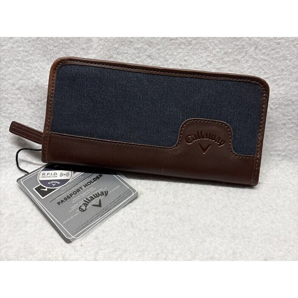 Callaway Passport Holder NWT Leather Cotton RFID Protector Travel Wallet
